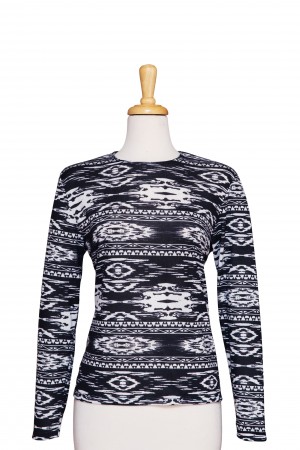 Long Sleeve Black And Ivory Aztec Knit Top