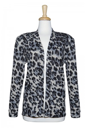 Plus Size Grey, Ivory & Black Leopard Print Knit Jacket