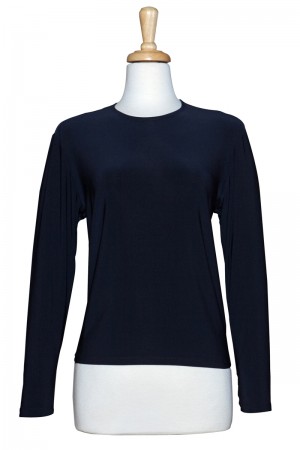 Plus Size Navy Long Sleeve Cotton Top.