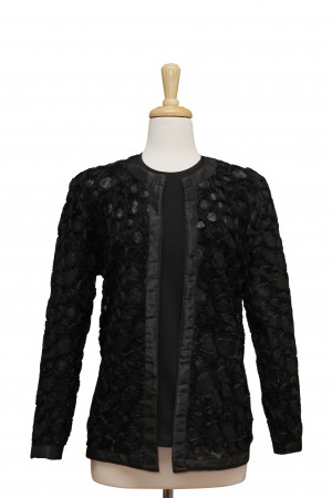 Two Piece Black Rosettes Lace Jacket With Black Long Sleeve Top