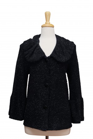  Black Shimmer Knit Jacket With Bell Sleeve