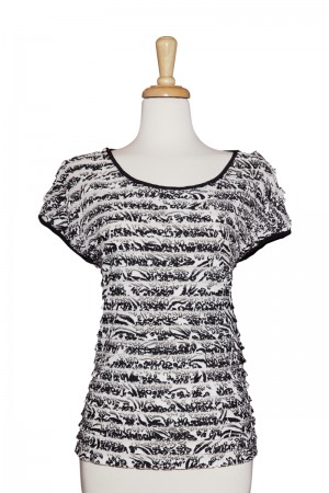 Plus Size Black and White Ruffled Short Sleeve Top
