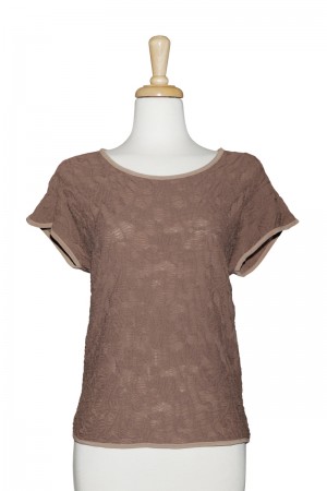 Plus Size Mocha Crinkled Pattern Short Sleeve Top