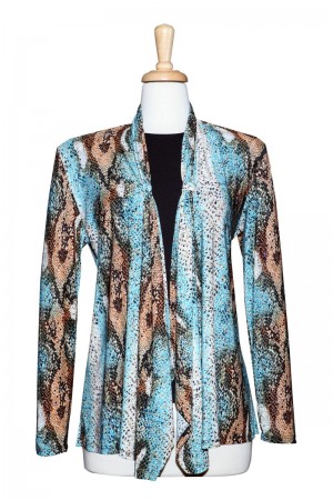 Two Piece Turquoise & Tan Snakeskin Sequins Microfiber Set