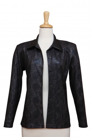 Black Knit Jacket with Leather Screening & Collar