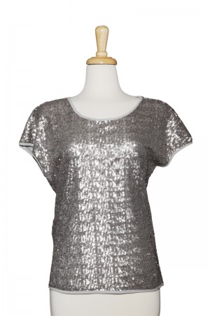 Champagne Sequins Short Sleeve Top