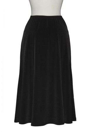 Six Panel Black Dropped Waist 28' Matte Jersey Skirt