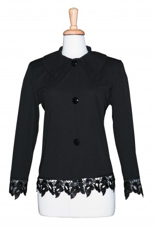 Black Beaded Lace Trim Matte Jersey Jacket