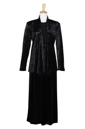 Three Piece Black Cut Velvet  Shawl Collar Set