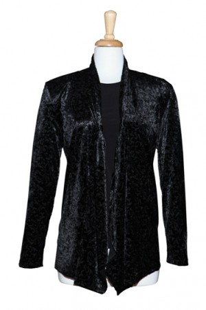 Two Piece Black Cut Velvet  Shawl Collar Set