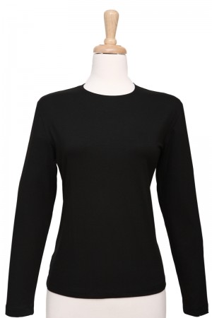 Plus Size Basic Black Cotton Long Sleeve Tops